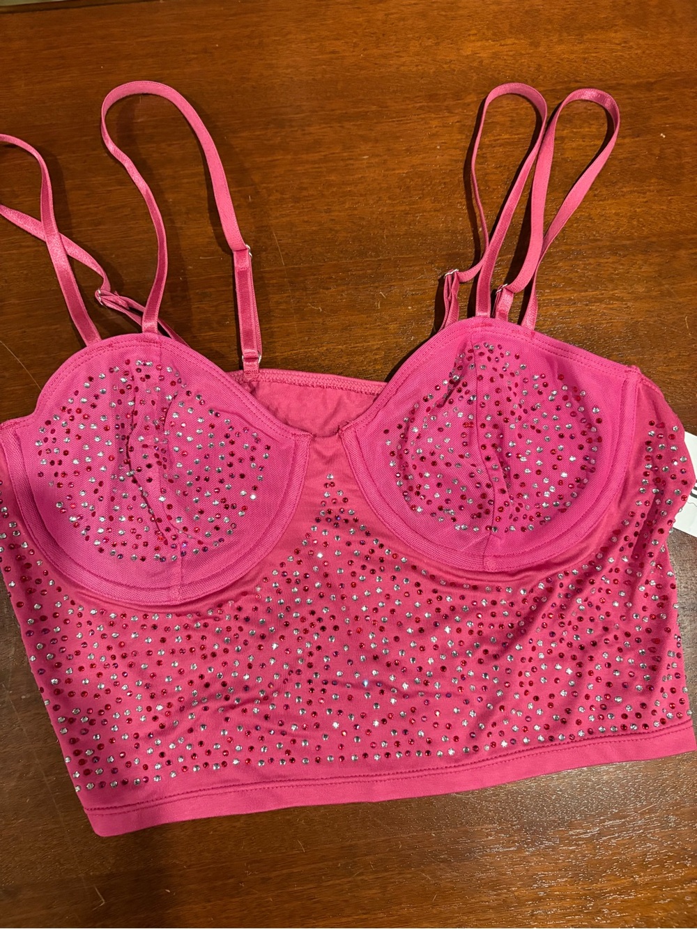 Two Sisters Rhinestone Longline Bralette in Hot Pink